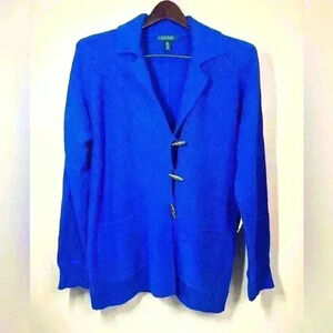 Lauren RL Royal Blue XL Chunky Knit Cardigan Old Money Preppy Coastal